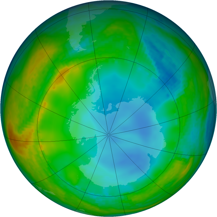 Antarctic ozone map for 05 July 2001